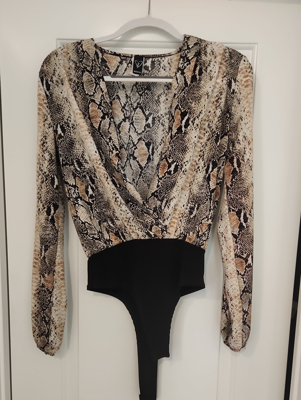 Windsor Snake-Print Wrap Bodysuit in Tan and Black